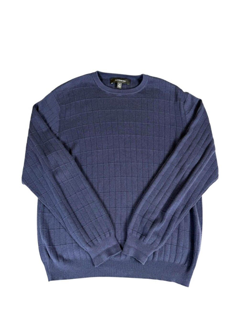Croft & Barrow Men's M Slate Blue Textured Grid Knit Crewneck Sweater Cotton Mod